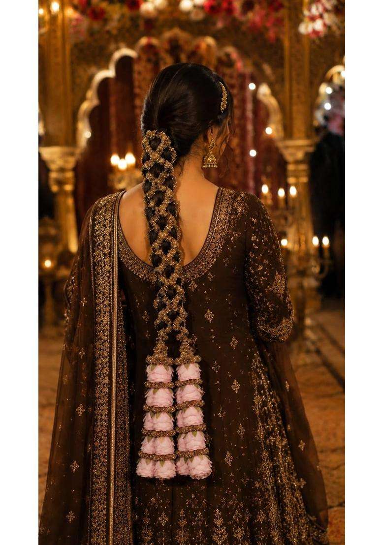 Light Pink Rose 5 Layered Hair Paranda Extension for Women and Brides - Indya
