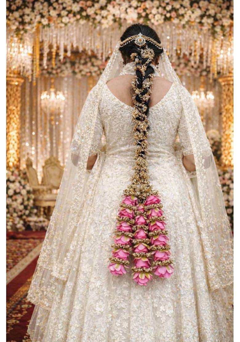 Rimr Fashion Hub Pink and Gold Floral Hair Paranda Braid Accessory for Brides - Indya