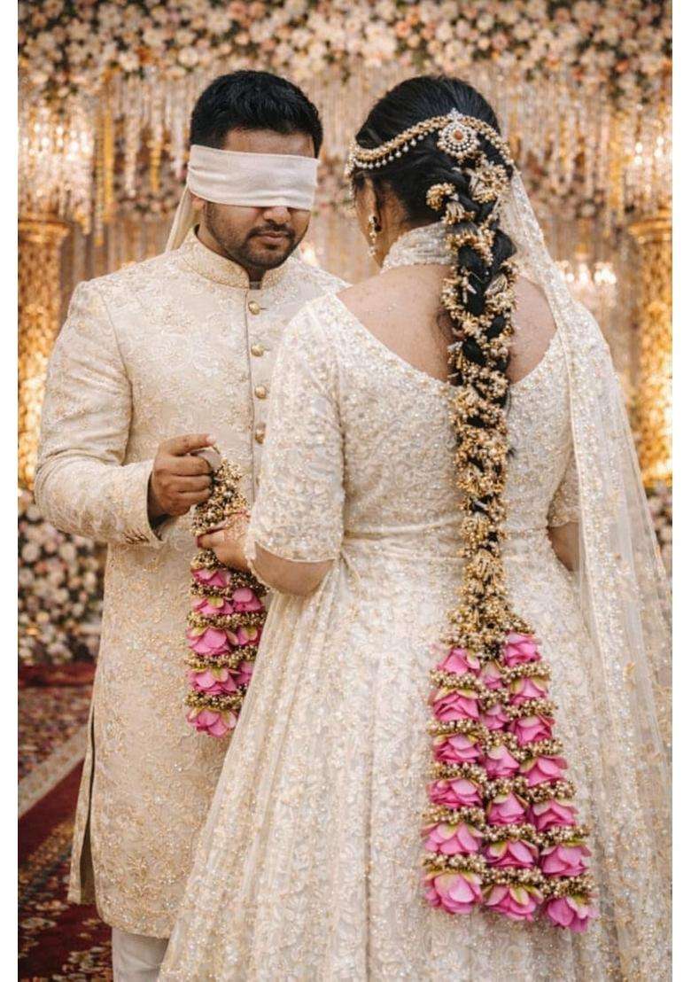 Rimr Fashion Hub Pink and Gold Floral Hair Paranda Braid Accessory for Brides - Indya