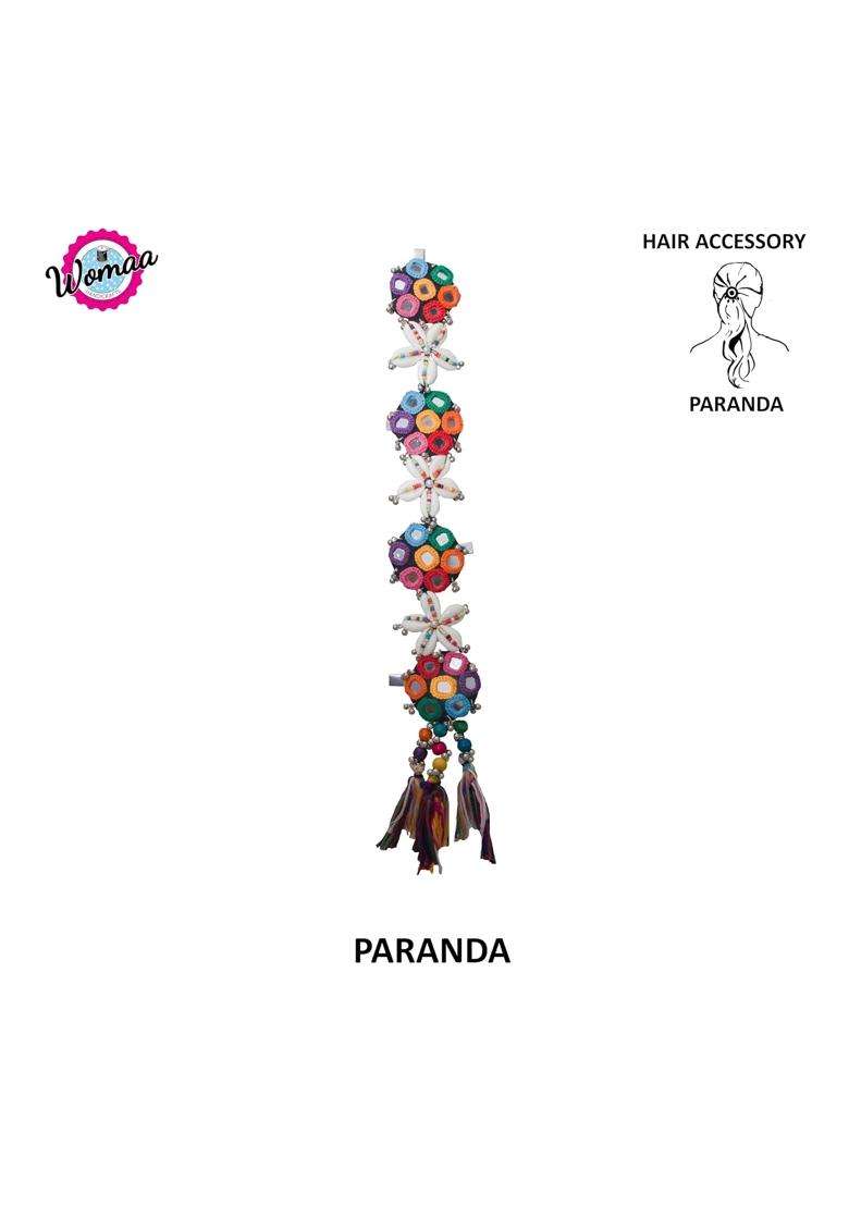 Womaa Handicrafts Handmade Multicolour Mirror Paranda for Girls and Women Navratri Hair Accessory with Shells - Indya