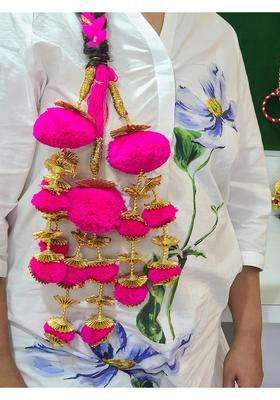 Peppy Paranda Traditional Punjabi Hair Accessory Hot Pink Pom with Golden Gota Work