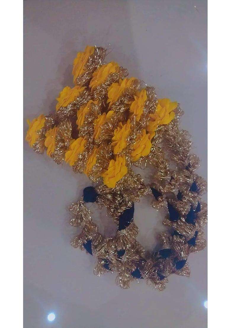 Yellow Velvet Rose Hair Paranda for Braids Ethnic Indian Floral Hair Extension for Women and Girls - Indya