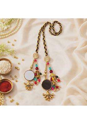 Suwasna Beaded Tassel Mirror Paranda with Pearl and Kundan Accents Traditional Hair Accessory