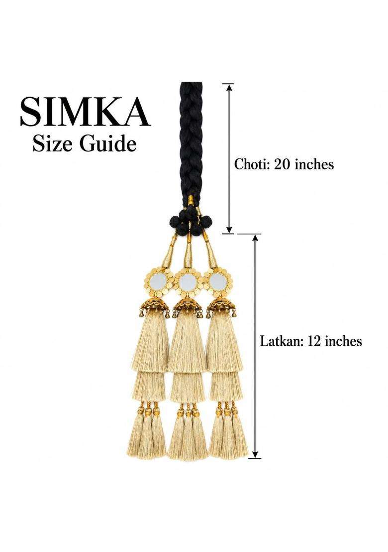 Simka Jhumka and Mirror Punjabi Heavy Design Parandi Hair Extension Braid Tassles Patiala Shahi Paranda Hair - Indya