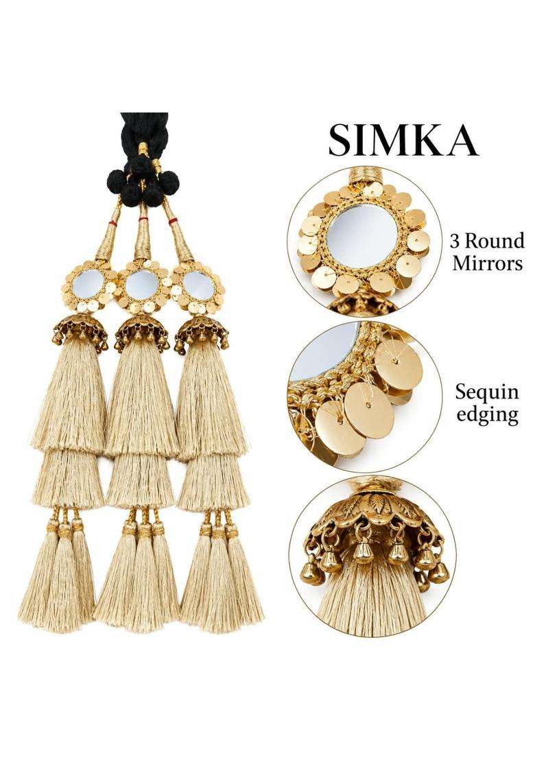 Simka Jhumka and Mirror Punjabi Heavy Design Parandi Hair Extension Braid Tassles Patiala Shahi Paranda Hair - Indya