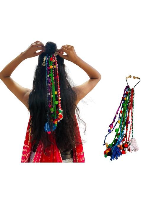 Multicolored Doorbags Girls Boho Hair Accessories Hairband Hair Extension Navratri and Casual Wear Ponytail