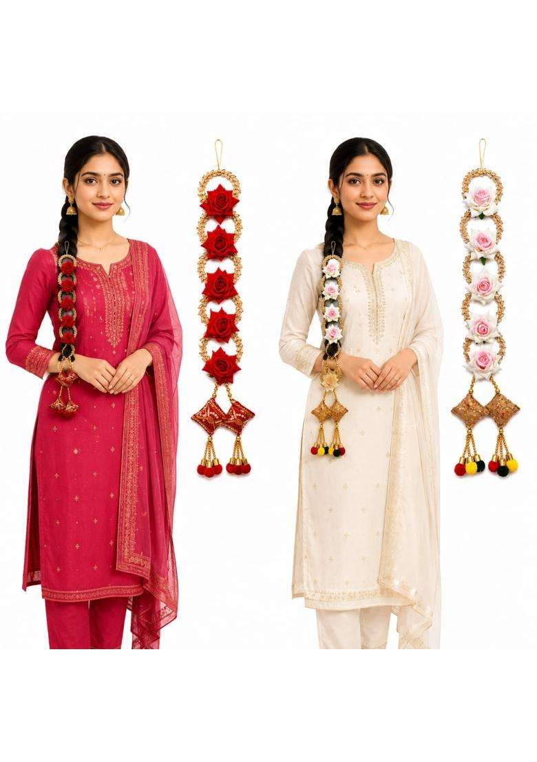 Pingaksha Innovation 2 Pcs Flower Parranda Punjabi Hair Paranda - Indya