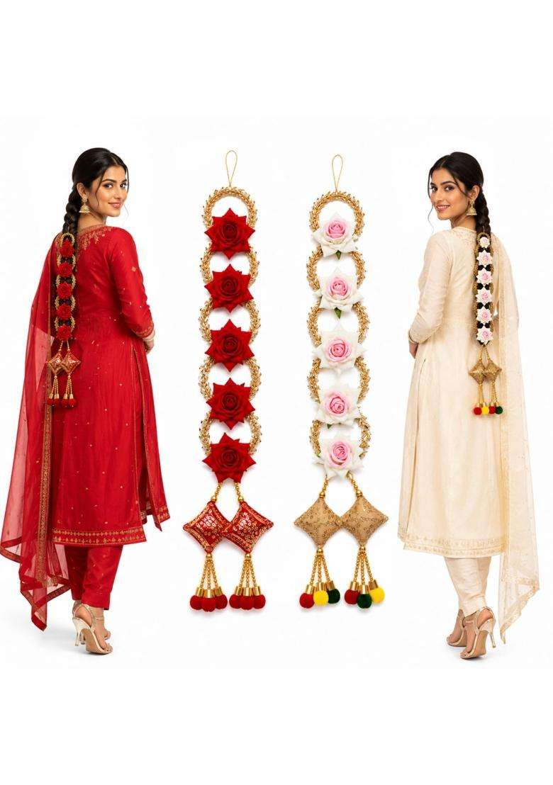 Pingaksha Innovation 2 Pcs Flower Parranda Punjabi Hair Paranda - Indya