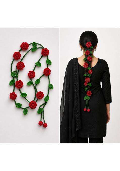 Crochet Hair Parandi Rose Flower Design Traditional Braid Accessory Handmade Paranda for Women