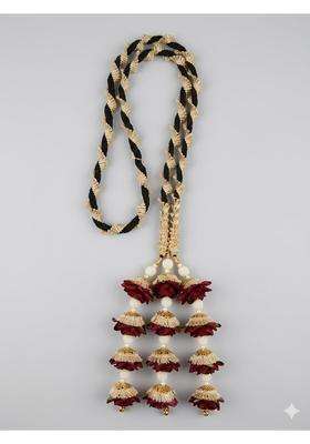 Ariana Flower Paranda with White Beads Golden Lace Coffee Colour Traditional Hair Accessory