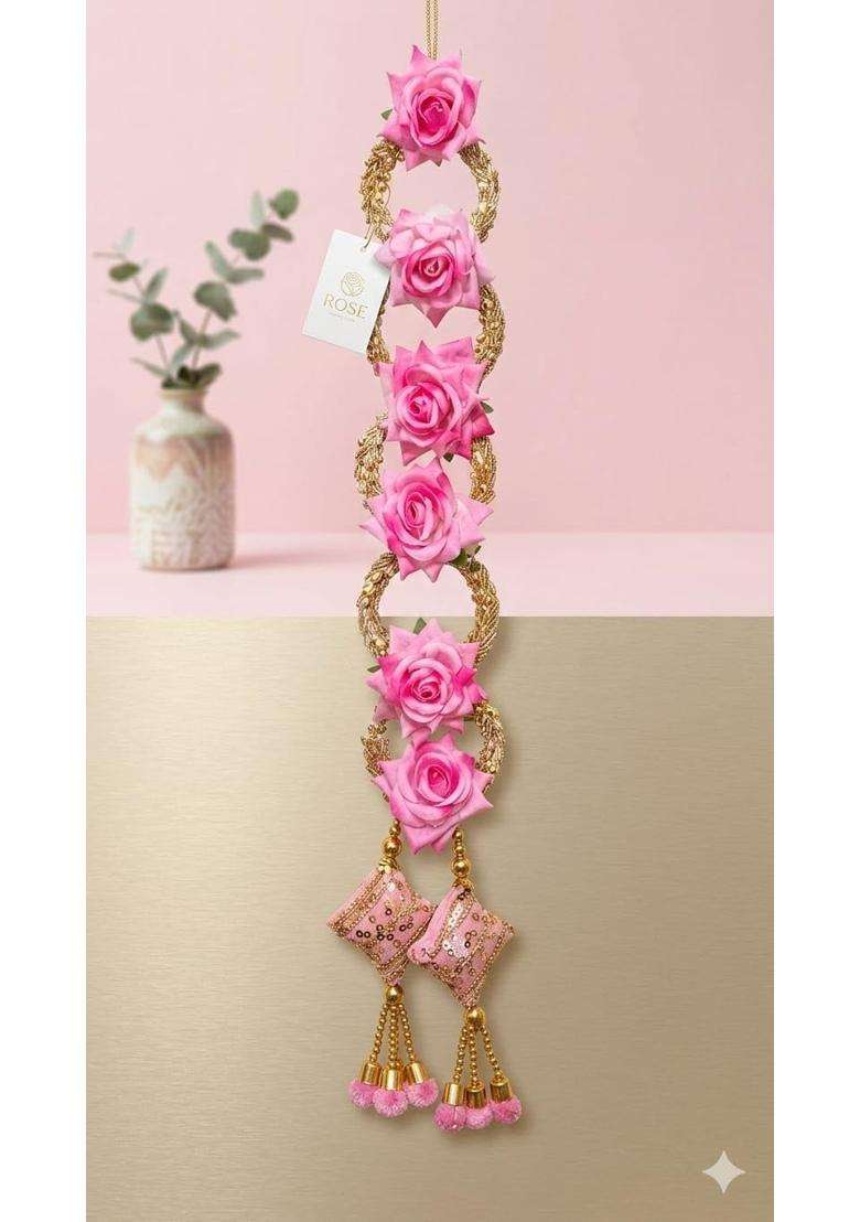 Traditional Handmade Punjabi Paranda for Women Patiala Shahi Hair Braid Extension with Pink Rose Floral Design - Indya