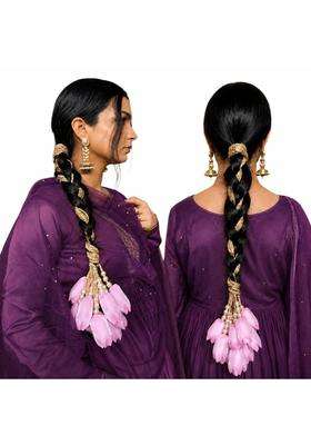 Scrunchify Pink Punjabi Paranda Parandi for Women and Girls Handmade Tulip Flower Hair Parandi with Pearls