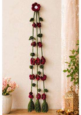 Green Handmade Crochet Floral Paranda for Women Traditional Punjabi Hair Braid Accessory with Tassels
