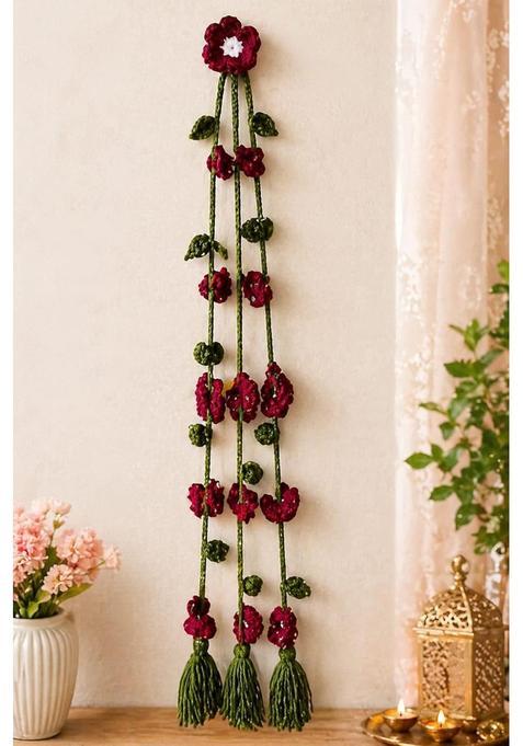Green Handmade Crochet Floral Paranda for Women Traditional Punjabi Hair Braid Accessory with Tassels