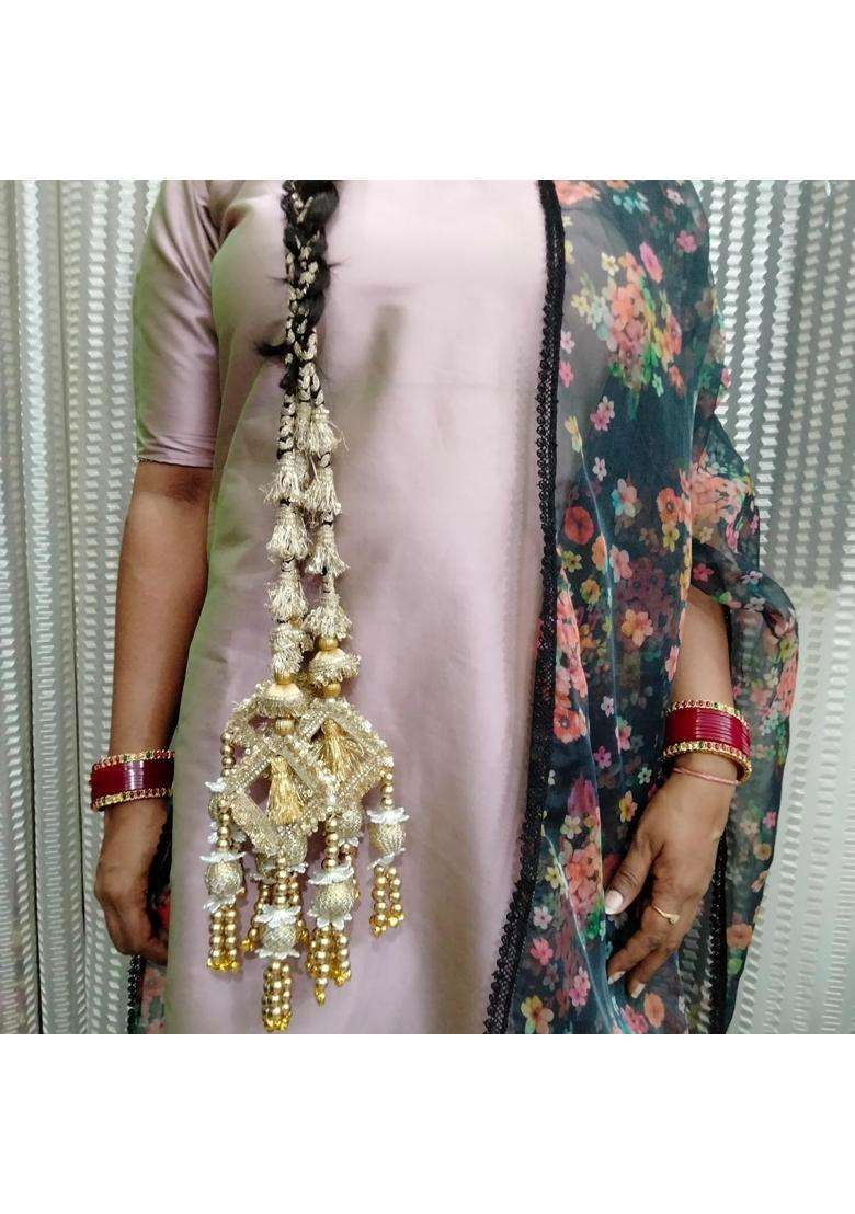Zaripearl Golden Latkan Paranda Handcrafted Indian Hair Extension for Women - Indya