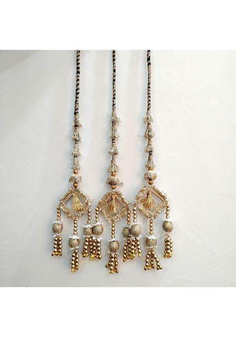 Zaripearl Golden Latkan Paranda Handcrafted Indian Hair Extension for Women