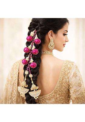 Suwasna Beaded Tassel Paranda with Pearl and Kundan Accents Traditional Hair Accessory