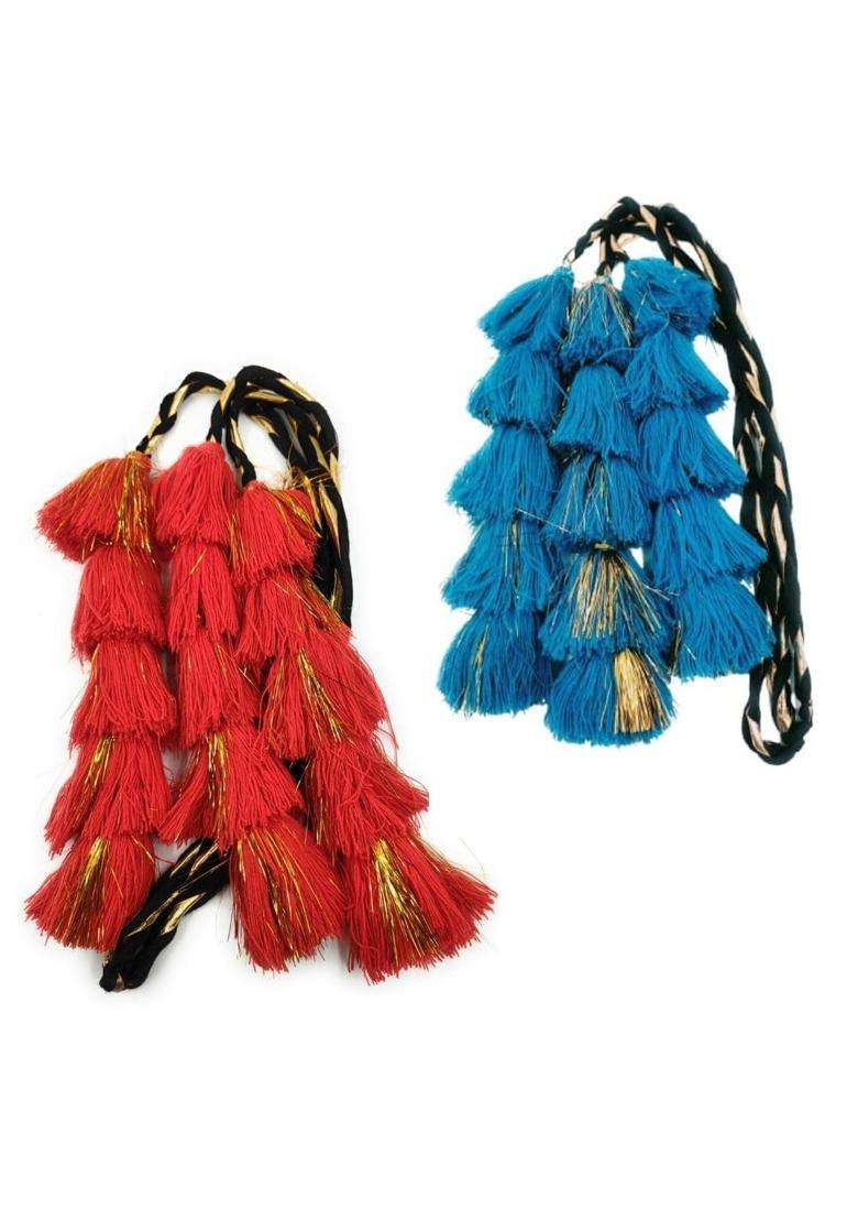 Simka Women and Girls Multicolour Light Weight Heavy Punjabi Paranda Hand Made Braid Tassles Hair Extensions - Indya