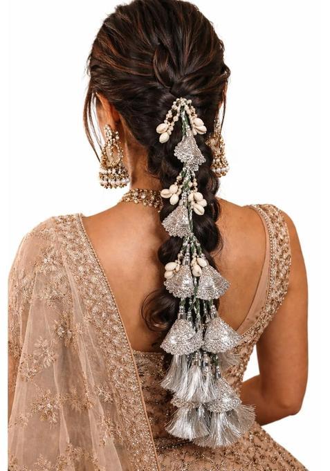 Handmade Artisanal Silver Paranda with Sea Shells and Tassels for Women
