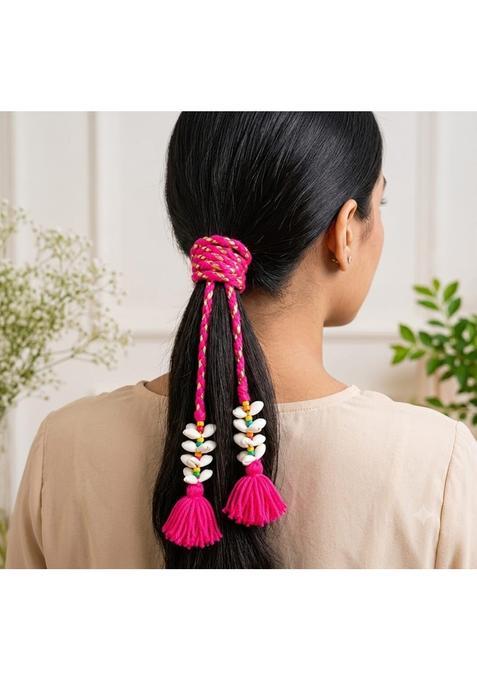 Fashion HUB Store Traditional Punjabi Cowrie Shell Paranda with Pink Tassels Baby Pink