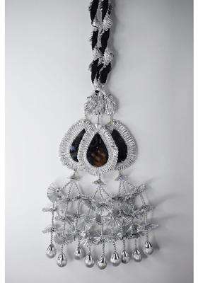 Ethnic at Ease Womens Heavy Gota Patti Punjabi Patiala Paranda Choti with Mirror Work Hair Extension Silver