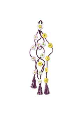 Bunaav Handmade Crochet Floral Paranda Multicolour Braid Hair Accessory with Flower Trail and Plum Tassels