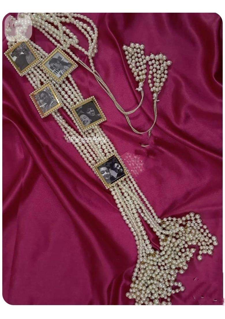 Shine Scrunchies White Hand MADE Long Length Pearl Punjabi Hair Paranda for Women - Indya