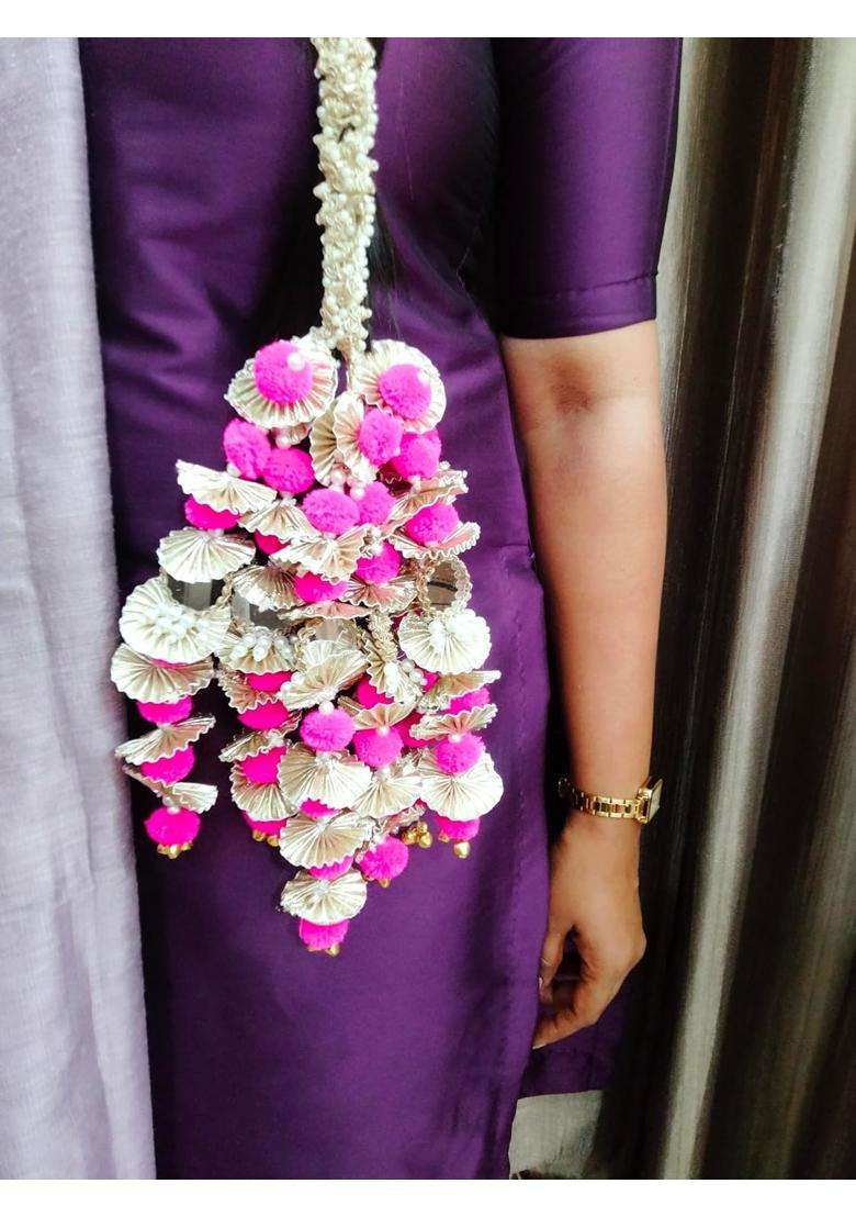 Pink Luxury Bridal Pearl and Gota Patti Paranda - Indya