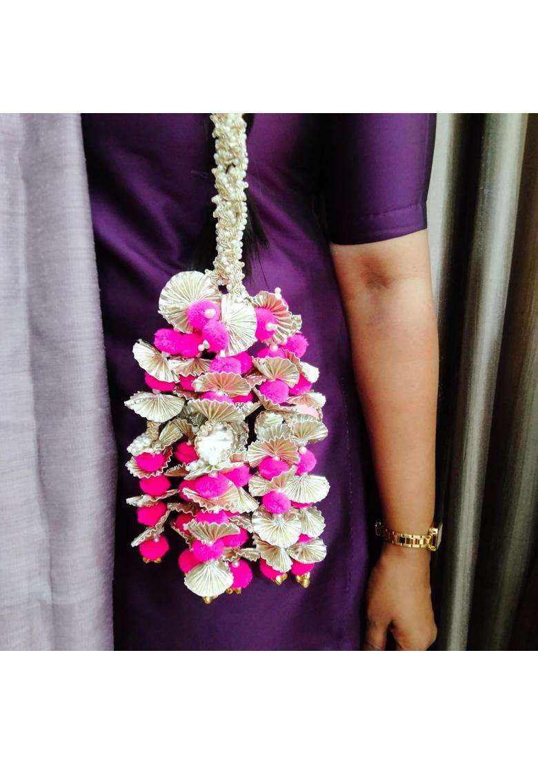 Pink Luxury Bridal Pearl and Gota Patti Paranda - Indya