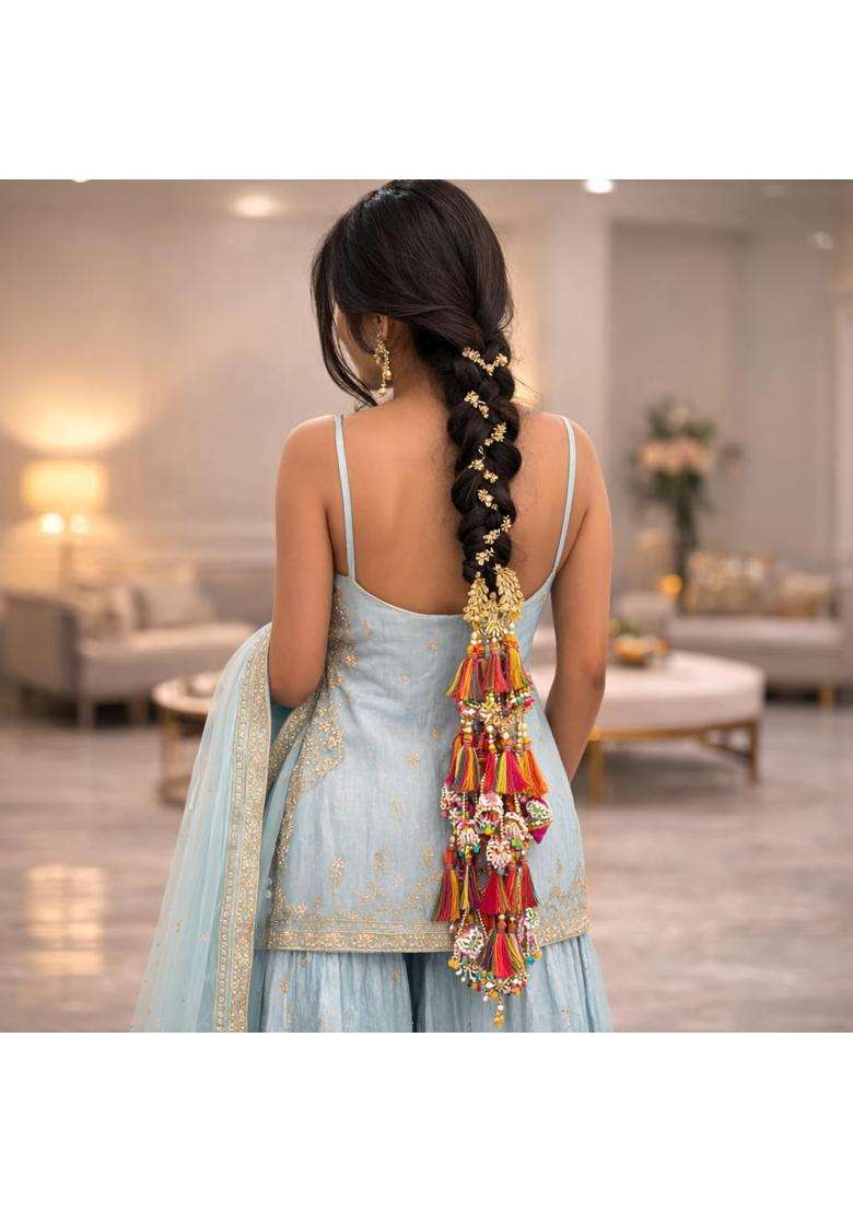 Beyond Products Punjabi Paranda for Women Heavy Stylish Hair Accessory for Hair Dark Pink Multicolour - Indya