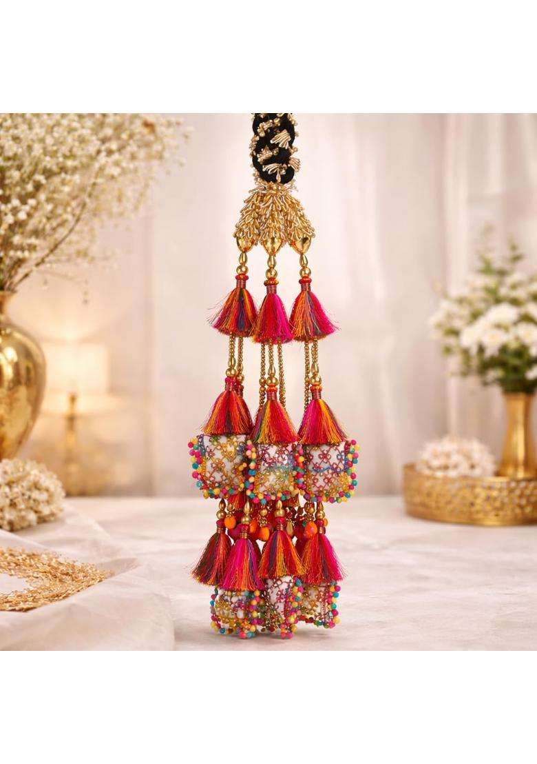 Beyond Products Punjabi Paranda for Women Heavy Stylish Hair Accessory for Hair Dark Pink Multicolour - Indya