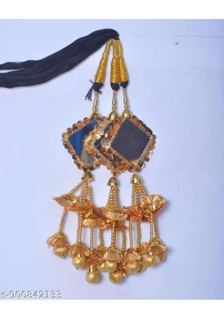 Peppy Paranda Heavy Princess Gold Square Mirror Paranda Traditional Punjabi Hair Accessory with Gota Tassels - Indya