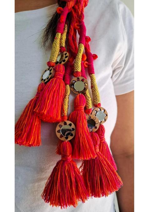 Zippy Flora Handmade Boho Parandi Neelima Rani Orange Traditional Punjabi Hair Accessory