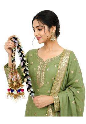 Simka Duble Mirror Heavy Design Punjabi Paranda with Golden Gotapatti Dori Hair Accessories Extension Braid