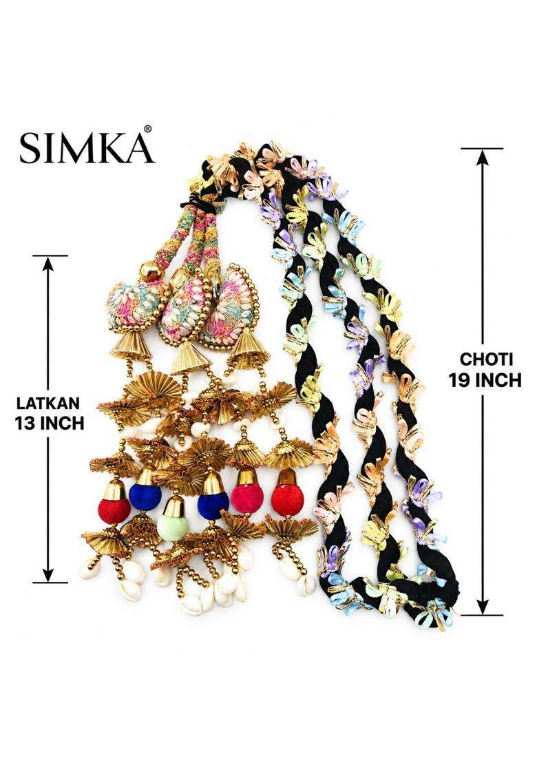 Simka Duble Mirror Heavy Design Punjabi Paranda with Golden Gotapatti Dori Hair Accessories Extension Braid - Indya