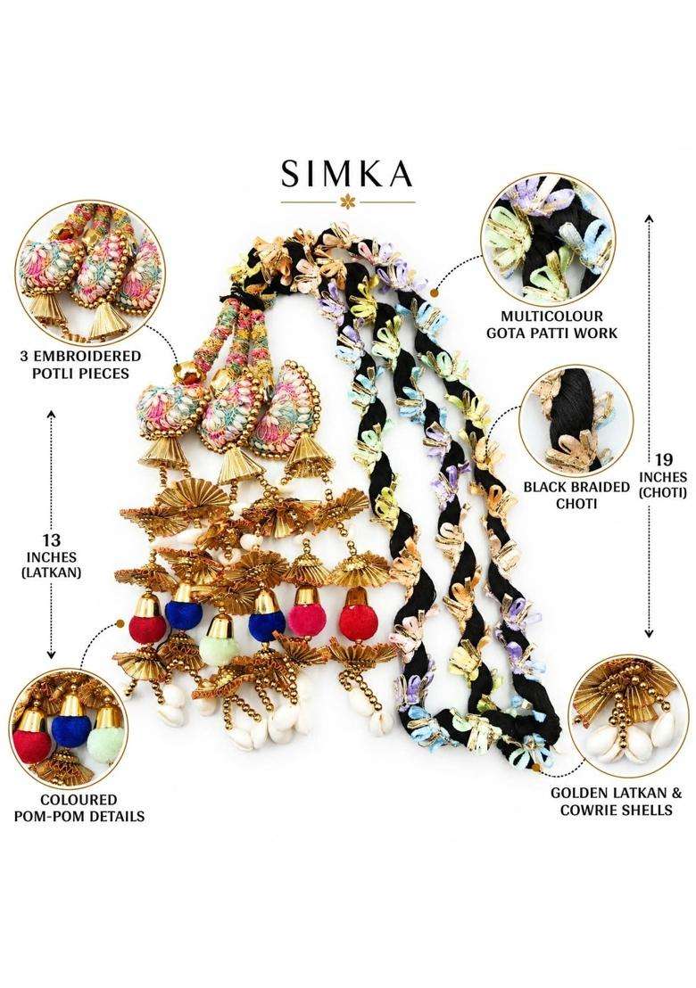 Simka Duble Mirror Heavy Design Punjabi Paranda with Golden Gotapatti Dori Hair Accessories Extension Braid - Indya