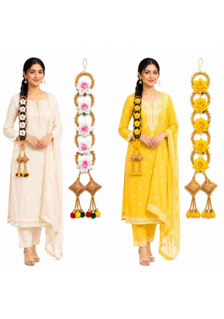 Pingaksha Innovation 2 Pcs Flower Parranda Punjabi Hair Paranda - Indya