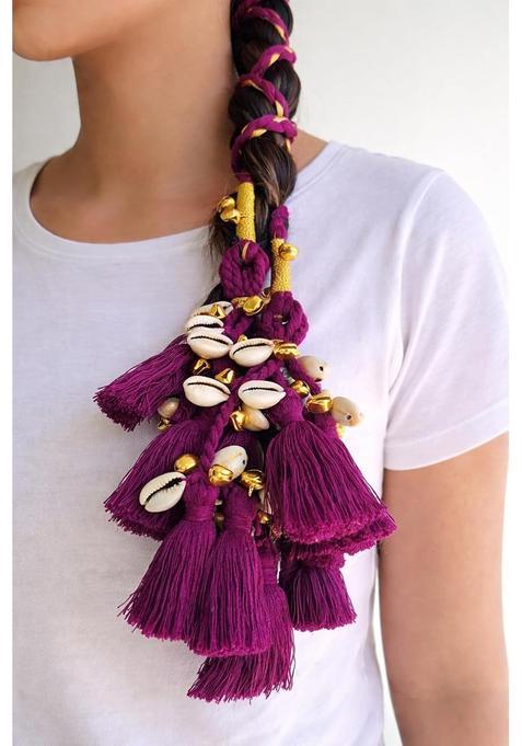 Zippy Flora Jiya Parandi Purple Handmade Boho Paranda Hair Accessory for Women