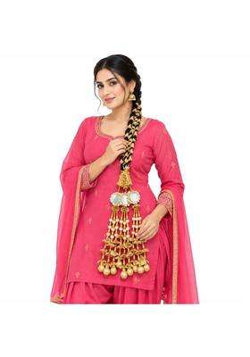 Simka Traditional Punjabi Paranda Hair Extension Mirror and Pearl Heavy Gota Patti Work with Jhumka