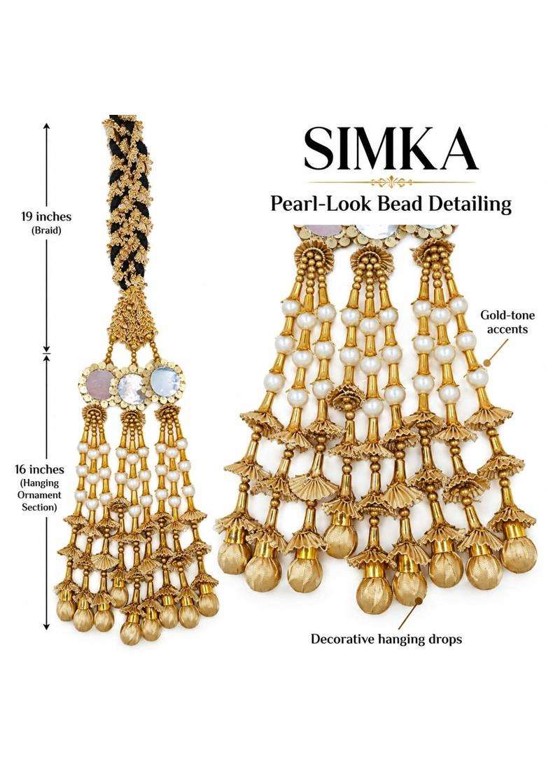 Simka Traditional Punjabi Paranda Hair Extension Mirror and Pearl Heavy Gota Patti Work with Jhumka - Indya