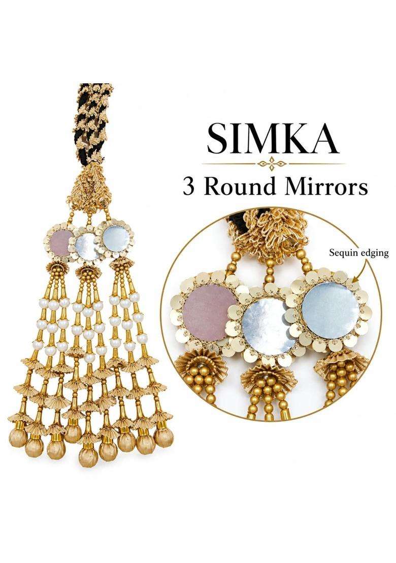 Simka Traditional Punjabi Paranda Hair Extension Mirror and Pearl Heavy Gota Patti Work with Jhumka - Indya