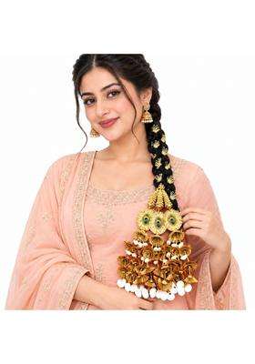 Simka Kaudi Heavy Square Design Punjabi Paranda with Jhumka for Women and Girls Hair Extension Braid Tassles