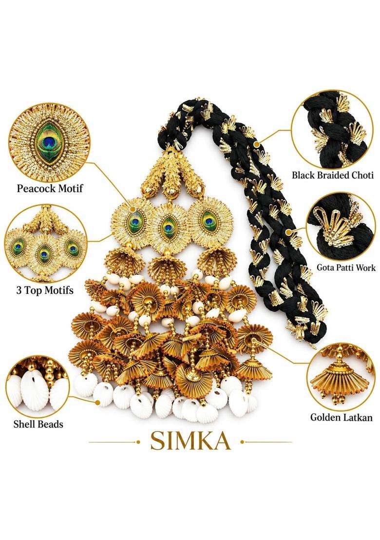 Simka Kaudi Heavy Square Design Punjabi Paranda with Jhumka for Women and Girls Hair Extension Braid Tassles - Indya