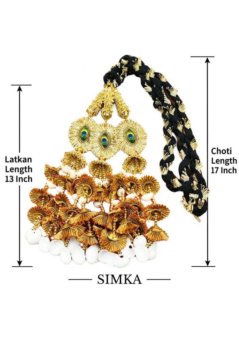 Simka Kaudi Heavy Square Design Punjabi Paranda with Jhumka for Women and Girls Hair Extension Braid Tassles - Indya