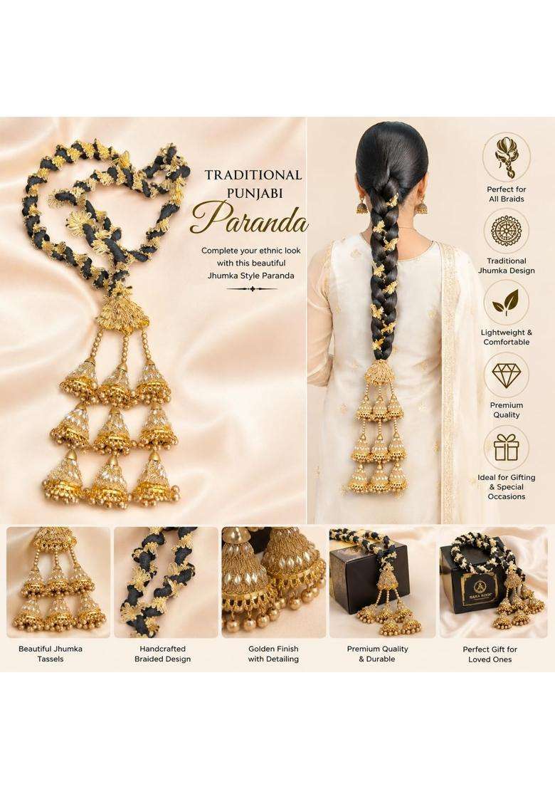 Miras by Sai Traders Punjabi Bridal Paranda Braided Hair Extension with Heavy Latkan Tassels - Indya