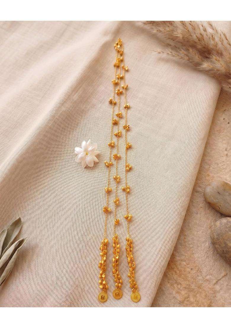 Zewla Craft Golden Kashmiri Traditional Ghungroo Parandi Chain Hair Extension Tassel with Tinkling Bell - Indya
