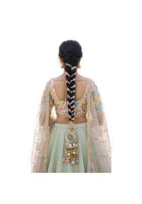 Fashion Fitoor Punjabi Bridal Parandi Paranda Black and Gold Braided Hair Paranda with Pom Tassels
