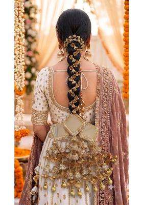 Velina Golden Mirror Floral Panjabi Paranda Handcrafted Heavy Design Parandi Braid Tassles Traditional Hair