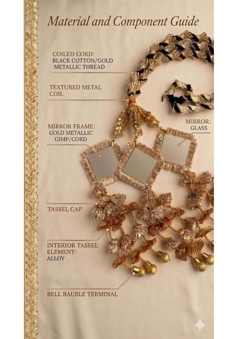 Velina Golden Mirror Floral Panjabi Paranda Handcrafted Heavy Design Parandi Braid Tassles Traditional Hair - Indya