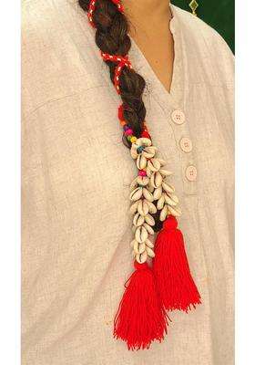 Peppy Paranda Traditional Punjabi Hair Accessory Woolen with Shells and Beads Handcrafted Red